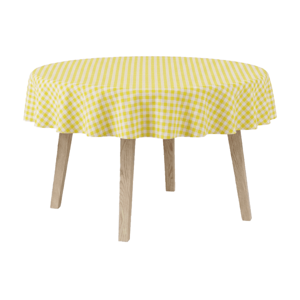 Pyöreä puuvillapöytäliina - Yellow check - D1023¨