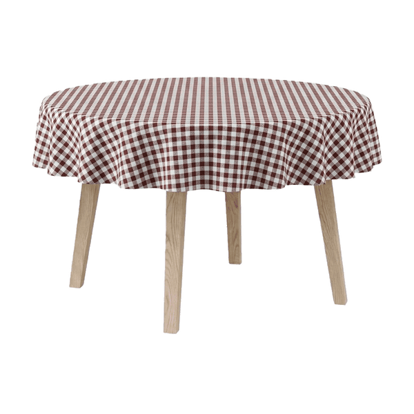 Pyöreä puuvillapöytäliina - Brown check - D1021¨